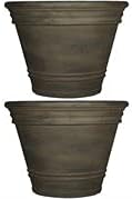 Sunnydaze 20-Inch Franklin Large Plant Pot - Polyresin Round Outdoor Planter with Drillable Drainage Hole - 2 Pack - Sable