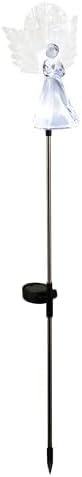 Alpine Corporation 37”H Outdoor Solar Angel Garden Stakes with Fiber Optic Wings and LED Lights (Set of 2)