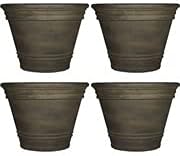 Sunnydaze 20-Inch Franklin Large Plant Pot - Polyresin Round Outdoor Planter with Drillable Drainage Hole - 4 Pack - Sable