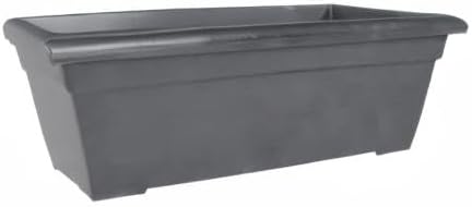 The HC Companies 28 Inch Romana Planter Box with Drainage Plug, Lightweight UV-Resistant Plastic Outdoor Planters, 1-Pack Flower Box for Garden, Patio, Balcony, and Fence, Warm Gray