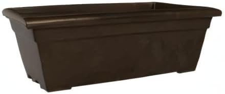 The HC Companies 28 Inch Romana Planter Box with Drainage Plug, Lightweight UV-Resistant Plastic Outdoor Planters, 1-Pack Flower Box for Garden, Patio, Balcony, and Fence, Chocolate