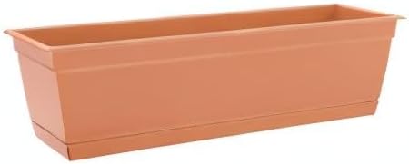 Bloem Dayton 24" Terra Cotta Recycled Plastic Rectangle Window Box Planter with Saucer Tray for Indoor and Outdoor Gardening