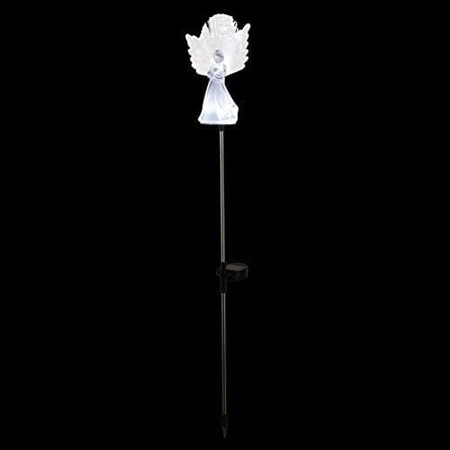 Alpine Corporation 37”H Outdoor Solar Angel Garden Stakes with Fiber Optic Wings and LED Lights (Set of 2)
