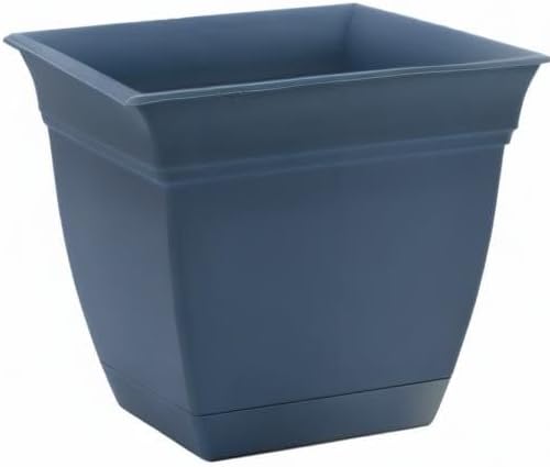 The HC Companies Eclipse Square Plastic Planter w/ Attached Saucer - Outdoor & Indoor Plant Pot with Drainage Holes - Lightweight, UV-Resistant Plastic Pots For Plants (6" Slate Blue, Pack of 1)