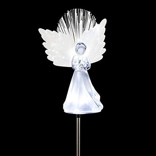 Alpine Corporation 37”H Outdoor Solar Angel Garden Stakes with Fiber Optic Wings and LED Lights (Set of 2)