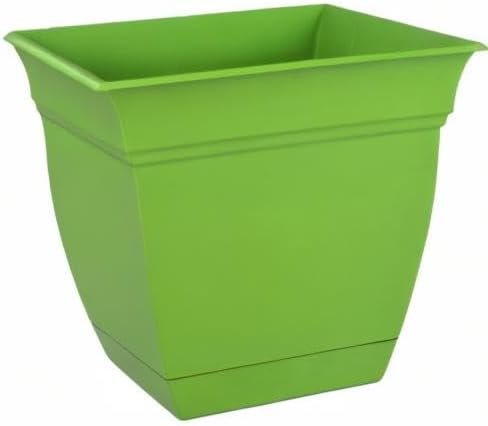 The HC Companies Eclipse Square Plastic Planter w/Attached Saucer - Outdoor & Indoor Plant Pot with Drainage Holes - Lightweight, UV-Resistant Plastic Pots for Plants (6" Peridot Green, Pack of 1)