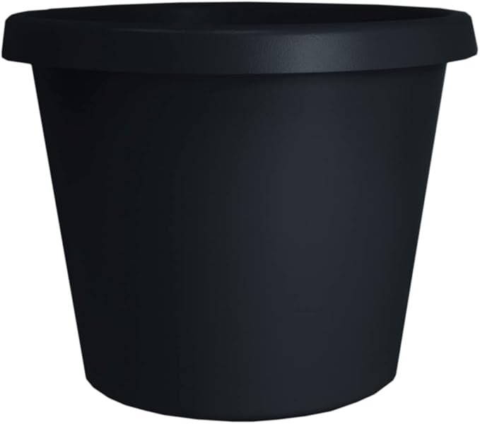 The HC Companies 16 Inch Round Prima Planter - Plastic Plant Pot with Rolled Rim for Indoor Outdoor Plants Flowers Herbs, Black