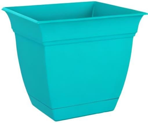 The HC Companies Eclipse Square Plastic Planter w/Attached Saucer - Outdoor & Indoor Plant Pot with Drainage Holes - Lightweight, UV-Resistant Plastic Pots for Plants (10" Teal, Pack of 1)