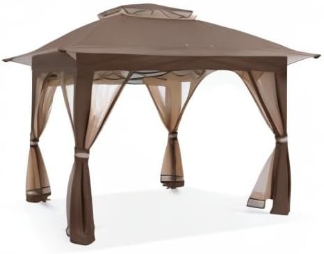 COOSHADE 13x13 Pop Up Gazebo Tent Outdoor Canopy Patio Shelter with Mosquito Netting(Brown)