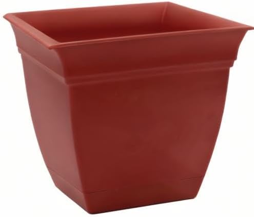 The HC Companies Eclipse Square Plastic Planter w/ Attached Saucer - Outdoor & Indoor Plant Pot with Drainage Holes - Lightweight, UV-Resistant Plastic Pots For Plants (12" Clay, Pack of 1)