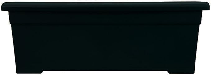 The HC Companies 28 Inch Romana Planter Box with Drainage Plug, Lightweight UV-Resistant Plastic Outdoor Planters, 1-Pack Flower Box for Garden, Patio, Balcony, and Fence, Black