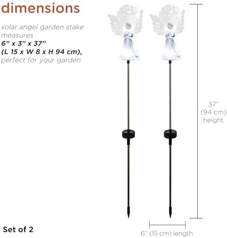 Alpine Corporation 37”H Outdoor Solar Angel Garden Stakes with Fiber Optic Wings and LED Lights (Set of 2)