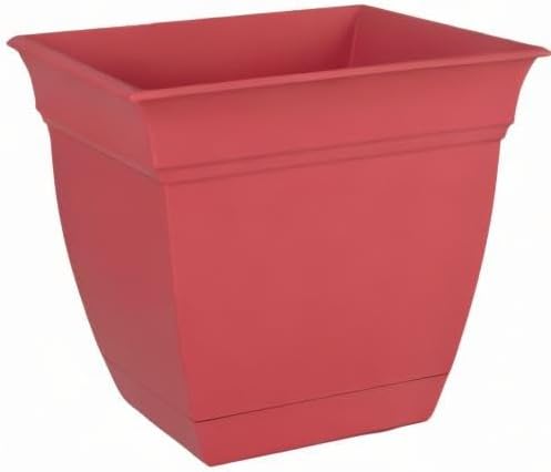 The HC Companies Eclipse Square Plastic Planter w/Attached Saucer - Outdoor & Indoor Plant Pot with Drainage Holes - Lightweight, UV-Resistant Plastic Pots for Plants (6" Rose, Pack of 1)