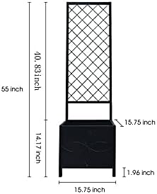 Zhongma 15.75 x 15.75 x 55 in Raised Garden Bed with Trellis,Heavy Duty Plant Box for Climbing Plants with Drainage Hole, Metal Lattice Planter Gardon Box with Inner Fabric Liners.