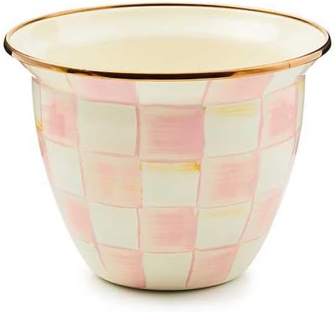 MACKENZIE-CHILDS Flowerpot, Decorative Garden Pot for Growing Plants, Pink-and-White Rosy Check