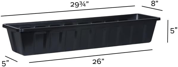 Root & Vessel Poly-Pro Plastic Flower Box Planter, Black, 30-Inch