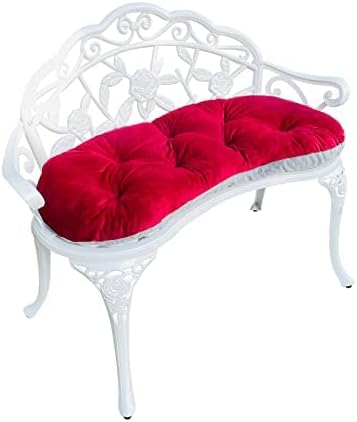 Mandolin Outdoor Park Garden Chair,All Chair Anti Rust Cast Aluminum Patio Yard Bench,Carved Rose Loveseat Bench for Backyard .Porch.Balcony.Lawn (White with Cushion)
