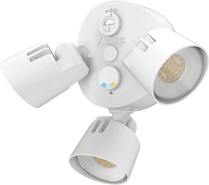 Lithonia Lighting HomeGuard 3-Light LED Outdoor Flood Lights, Outdoor LED Lights, Dusk to Dawn Sensor, Adjustable Lumens, Selectable Color, Round Heads, White (HGX LED 3RH ALO SWW2 120 PE WH M2)