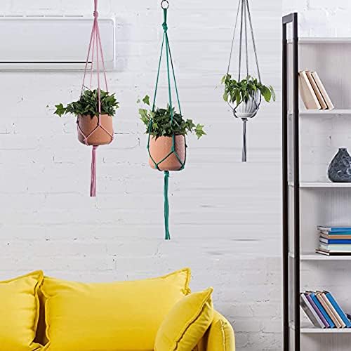 ELANE 6PCS Macrame Plant Hanger Indoor Hanging Planter Basket Decorative Tassels Flower Pot Holder for Indoor Outdoor Home Decor(Pink,Grey,Green)