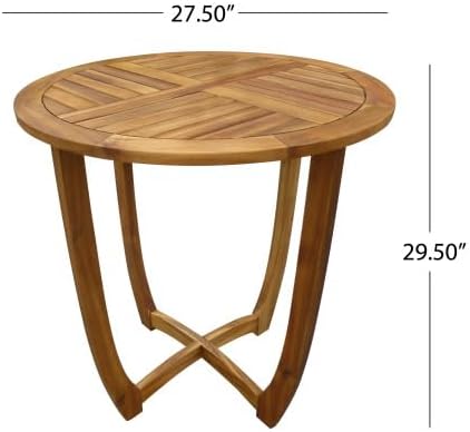 Christopher Knight Home Zed 3 Pieces Outdoor Dining Set, Acacia Wood Dining Chairs and Table, Slats Panel Design Round Table, Wooden Frame, 2 Seater Bistro Set for Balcony Backyard Garden, Teak+Black