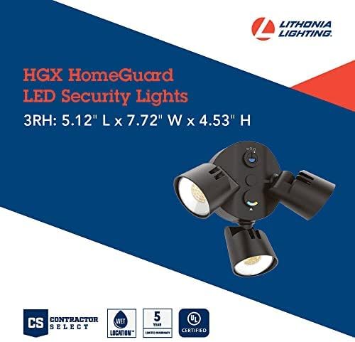 Lithonia Lighting HomeGuard 3-Light LED Outdoor Flood Lights, Outdoor LED Lights, Dusk to Dawn Sensor, Adjustable Lumens, Selectable Color, Round Heads, Dark Bronze (HGX LED 3RH ALO SWW2 120 PE DDB)