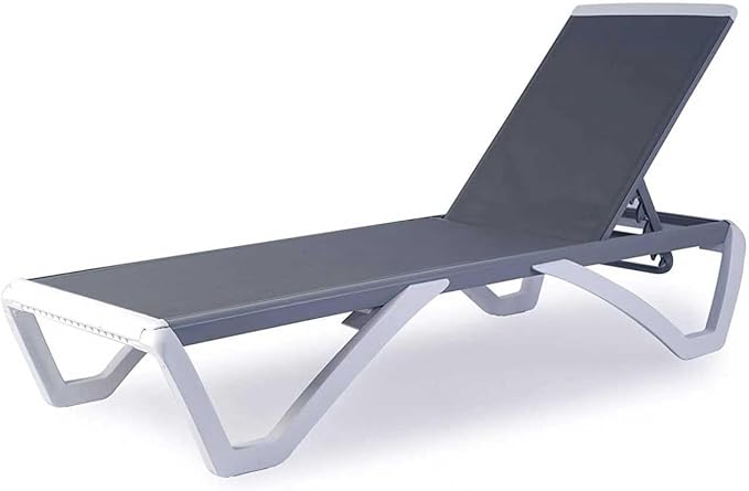 Kozyard Outdoor Chaise Lounge Chair, Full Flat Adjustable Patio Lounger with Aluminum Frame & Resin Legs, Textilene Fabric for Poolside, Backyard & Beach (Gray Without Table)