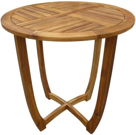 Christopher Knight Home Zed 3 Pieces Outdoor Dining Set, Acacia Wood Dining Chairs and Table, Slats Panel Design Round Table, Wooden Frame, 2 Seater Bistro Set for Balcony Backyard Garden, Teak+Black