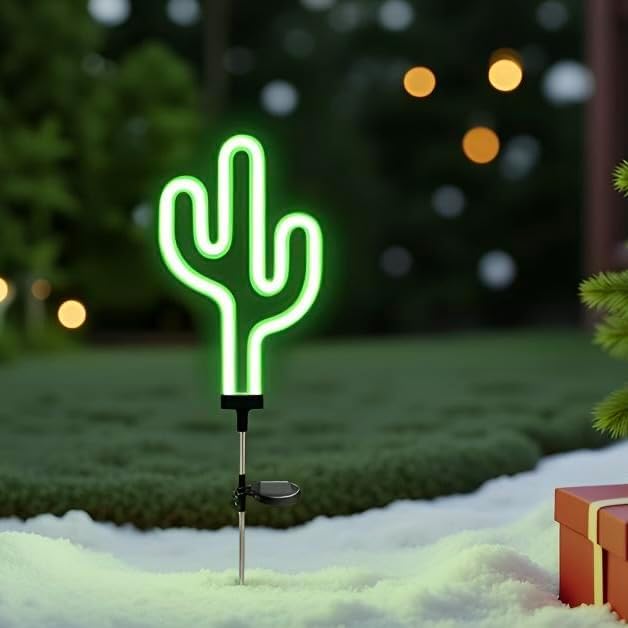Solar Garden Stake Lights, Waterproof Landscape Light, Solar Landscape Path Lights, Neon Lights, Outdoor Decor for Garden, Yard, Lawn, Pathway, Patio, Backyard (Cactus)
