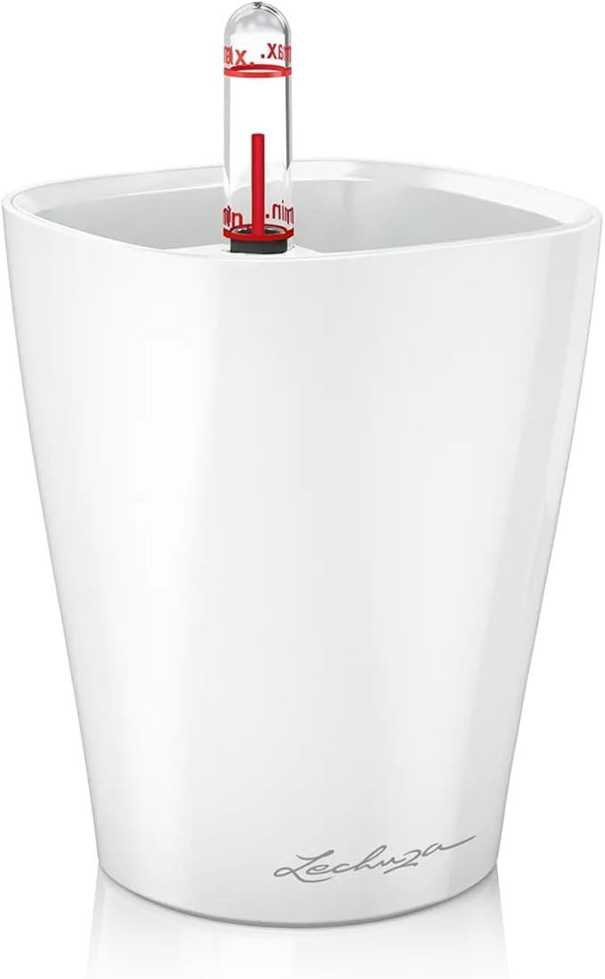 Lechuza MINI-DELTINI Cream White High Gloss, Self-Watering Small Indoor Planter, H5.1 L3.9 W3.9, 0.4L in