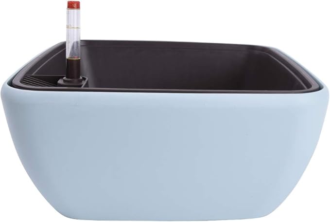 Vencer 10.8 Inch Plastic Square Self Watering Planter,Water Indicator,Modern Decorative Planter Pot for All House Plants Flowers,Herbs,Vegetables,Tropical,Blue,VF-049B
