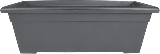 The HC Companies 28 Inch Romana Planter Box with Drainage Plug, Lightweight UV-Resistant Plastic Outdoor Planters, 1-Pack Flower Box for Garden, Patio, Balcony, and Fence, Warm Gray