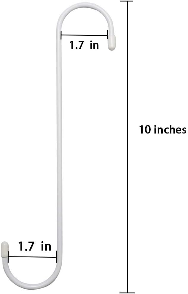 6 Pack 10 inch White Steel Heavy-Duty S Hooks for Kitchen, Bathroom, Garage, Outdoor, Hangers, Towel, Utility, Food, Wall Mount, Decoration, Key Holder, Hat, Plant