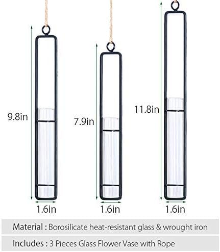 Aoderun Hanging Glass Planter Water Iron Art Hydroponic Vase Transparent Test Tube Flower Hanging Bottle Home Decoration (3pcs-S,M,L)