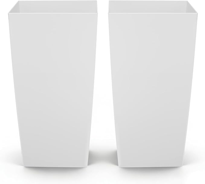 VEVOR 30 inch Tall Planters for Outdoor Plants Set of 2, White Tall Planter for Indoor Plants, Modern Large Planters for Front Porch Patio Balcony, Plant Container Flower Pots with Built-in Drainage