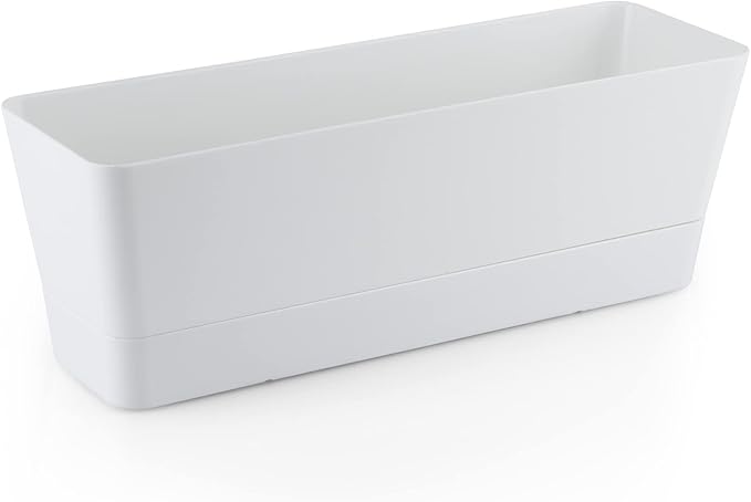 Skelang 3 Pcs Rectangular Plant Pot, 12" Flower Planter Box, Windowsill Container for Succulent, Herb, Vegetable (White)