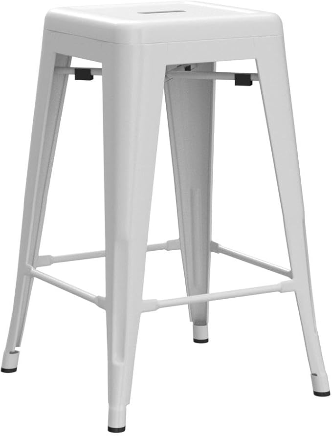 FDW Metal Bar Stools Set of 4 Counter Height Bar Stools 24 Inches Industrial Bar Chairs Patio Stool Stackable Backless Stool Indoor Outdoor Metal Kitchen Stools Bar Chairs (White, 24")