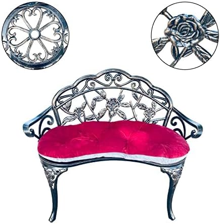 Mandolin Outdoor Park Garden Chair,All Chair Anti Rust Cast Aluminum Patio Yard Bench,Carved Rose Loveseat Bench for Backyard .Porch.Balcony.Lawn (Copper with Cushion)