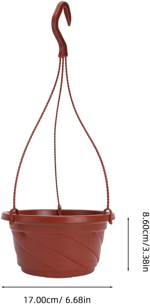 DOITOOL 10 Pack Hanging Plastic Pots for Plants with Hook, Garden Flower Plant Pot Container Baskets Hanging Nursery Planter Holder for Indoor Outdoor Garden Decor (Brown, 6.7 Inch)