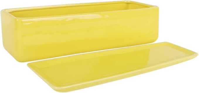 Vencer 14 Inch Rectangular Modern Minimalist Ceramic Succulent Planter Pot - Window Box with Saucer,Office Desktop Potted Stand,Yellow,VF-0173Y