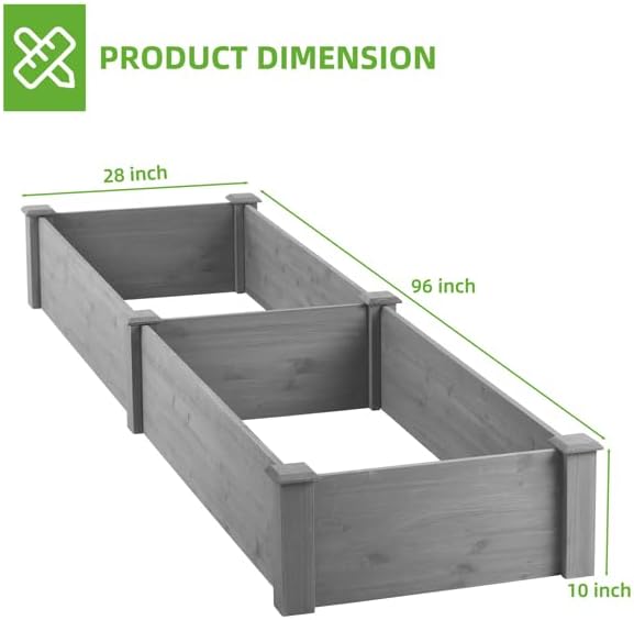 Over Ground 96x28x10 inch Raised Garden Bed, Large Wood Planter Box for Outdoor Herbs Vegetables Flowers, Tool-Free Quick Assembly Patio Yard Gardening Container, Durable Natural Cedar Frame