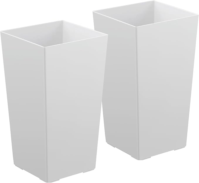 VEVOR Set of 2 Tall Planters for Outdoor Plants 22 inch, White Tall Planter for Indoor Plants, Modern Planters for Front Porch Patio Balcony, Plant Container Flower Pots with Built-in Drainage