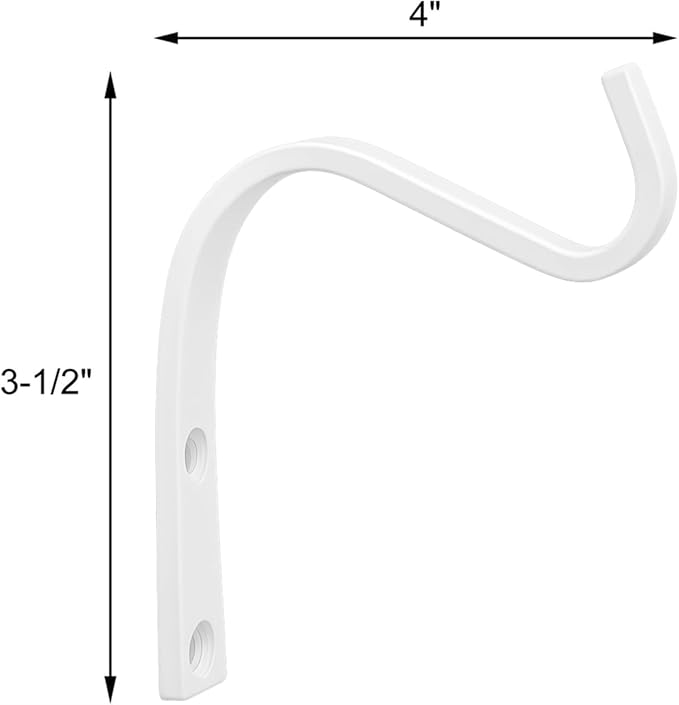 4 Inch Cast Iron Plant Hook – White Wall Mounted Plant Hanger Bracket for Hanging Baskets, Lanterns or Wind Chimes – Heavy-Duty Hook with Screws Included