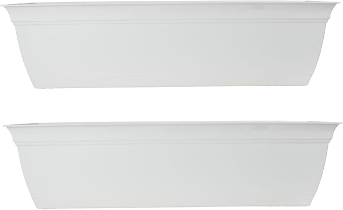 The HC Companies 24 Inch Eclipse Window Planter Box with Drainage Holes & Attached Saucer, Lightweight UV-Resistant Plastic Indoor & Outdoor Planters, 2-Pack Flower Box for Garden & Home Decor, White