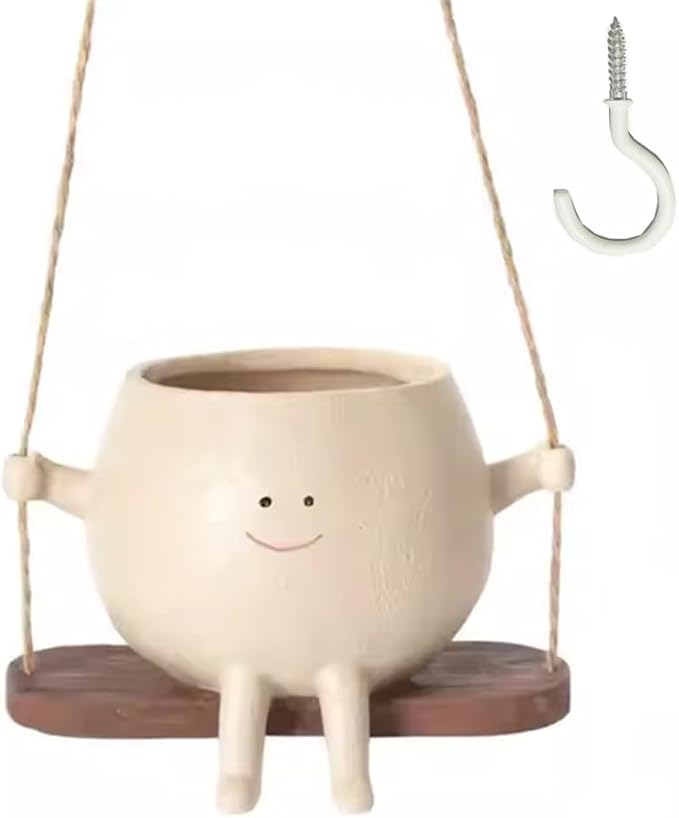 Swing Face Planter Pot - Hanging Smiley Planter for Indoor and Outdoor Plants, Succulents, String of Pearls - Cute Creative Swing Gifts for Holidays and Parties