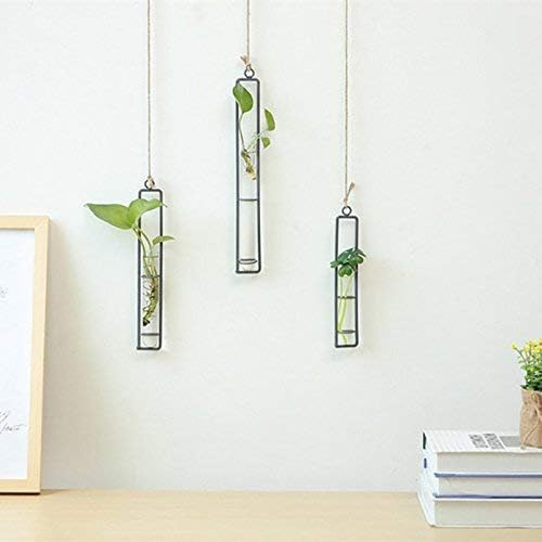 Aoderun Hanging Glass Planter Water Iron Art Hydroponic Vase Transparent Test Tube Flower Hanging Bottle Home Decoration (3pcs-S,M,L)
