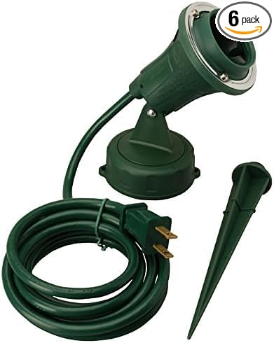 Woods Outdoor Floodlight | Green | 6-Foot Cord | Weather-Resistant | With Ground Stake | Pack of 6