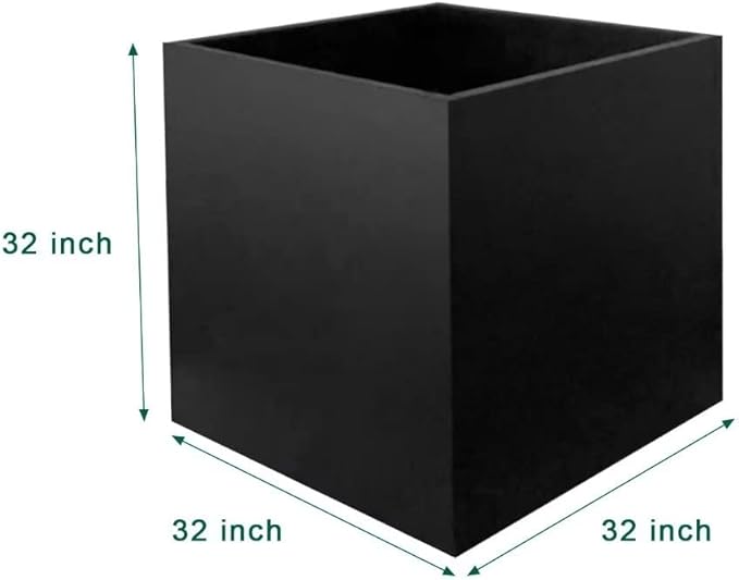 Galvanized Steel Planter Box Black Metal Planter Large Square 32Inch Indoor Outdoor Planters Cube Steel Heavy Duty Flower Pot Powder Coating Modern Commercial Residential for Patio, Yard, Garden