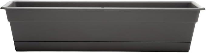 Bloem Dura Cotta Window Box Planter: 24" - Charcoal - with Tray, Weatherproof Resin Box, Removable Tray for Indoor & Outdoor Use, Gardening, 3 Gallon Capacity