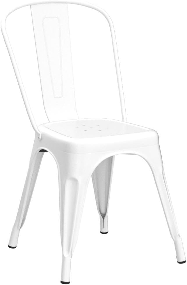 Nazhura Metal Dining Chair Farmhouse Tolix Style for Kitchen Dining Room Café Restaurant Bistro Patio, 18 Inch, Stackable, Waterproof Indoor/Outdoor (Sets of 4) (White)