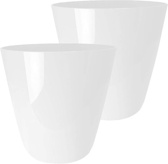 The HC Companies Aria Round Self-Watering Pot - Lightweight Plastic Planter for Herbs & More - Durable Plant Pots for Indoor Plants & Outdoor Plants (8" Glossy White, Pack of 2)